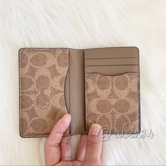 NWT Coach Flax Leather Colorblock Card Case Wallet wth Signature Canvas Interior - Picture 6 of 8